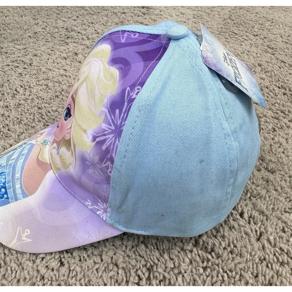 Disney Frozen Elsa‎ Hat Girls Toddler Light Blue Purple Adjustable Cap New Read